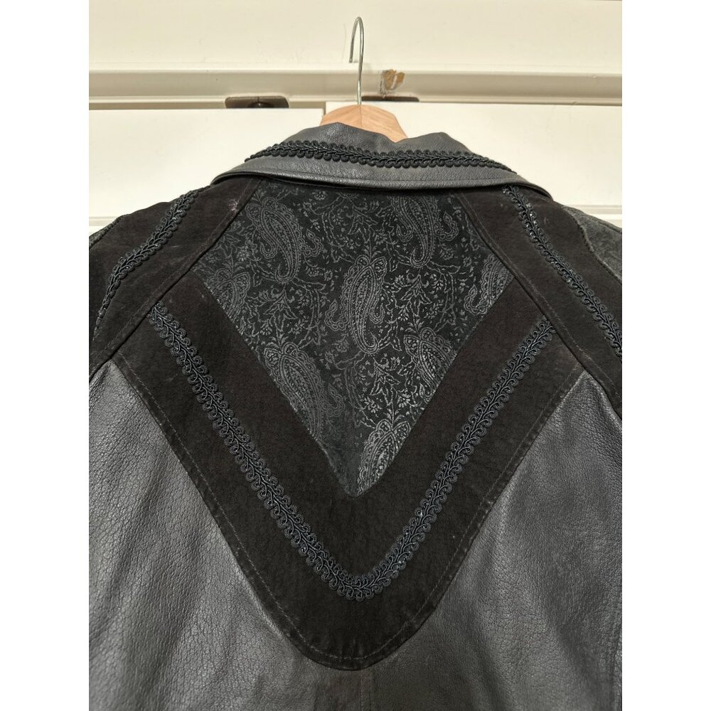 Vtg Pelle Leather Trench Coat Women Small 80s Long Embossed Mobwife Shoulder Pad - Picture 11 of 11